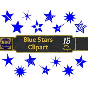 Pacchetto PNG Blue Stars, immagini 15 Star, clipart Stars stampabili, clip art Stars, Blue Stars, uso commerciale