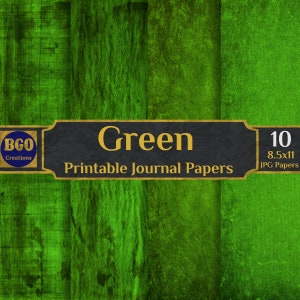Texture verdi pagine stampabili del diario della spazzatura, kit del diario della spazzatura, 10 documenti digitali con sfondi verdi, oggetti effimeri di Scrapbooking