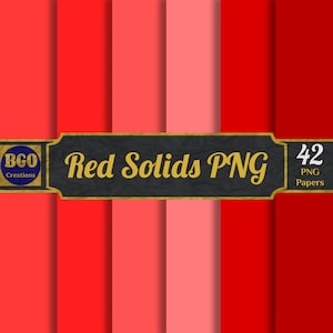 May include: A set of 42 red solid color digital papers. The papers are in various shades of red, from light pink to dark red. The papers are perfect for use in digital scrapbooking, card making, and other digital crafts.