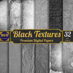 Radiant Black Textures, Black Digital Paper, Shades of Black, 32 Distressed Vintage Scrapbooking Papers, Sublimation Grunge Backgrounds