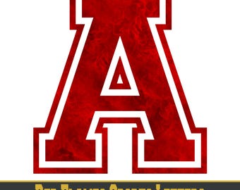 May include: A large capital letter A featuring a red flame pattern fill with a thick white outline. Below the letter, a dark gray horizontal bar contains the gold text RED FLAMES SPORTS LETTERS in a bold, blocky, collegiate-style font.