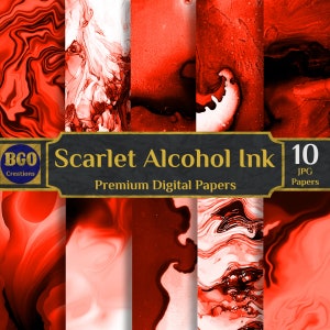 Scarlet Alcohol Ink Digital Paper Pack, 10 Red Texture JPG Papers, Commercial Use, Instant Download, Sublimation Backgrounds