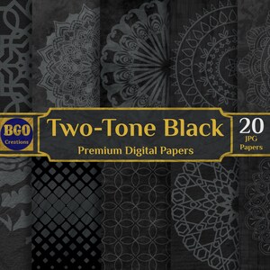 Distressed Black Digital Paper Pack, 20 Ornate Two Tone Black Textures Scrapbooking Papers, Sublimation Background Patterns, Commercial use
