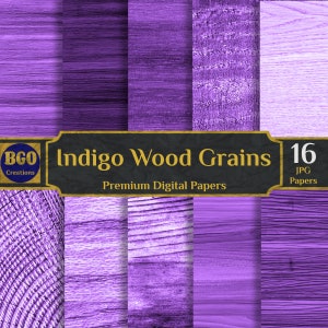 Papeles digitales de fondo de madera índigo, 16 fondos de madera, madera rústica, granos de madera en apuros, papel púrpura, papel de madera de color