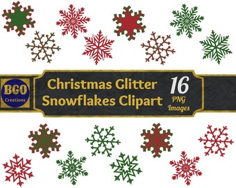 Weihnachten Glitzer Schneeflocken PNG Bundle, 16 Schneeflocke Bilder, druckbare Schneeflocke Clip Art, Schneeflocken Clipart, rote und grüne Schneeflocken