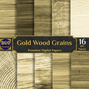 Papeles digitales de fondo de madera dorada, 16 fondos de madera, madera rústica, granos de madera en apuros, papel dorado, papel de madera clara