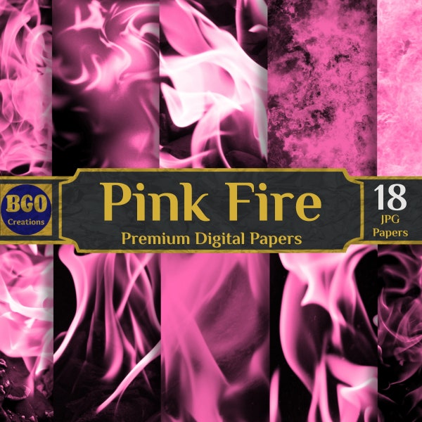 Pink Fire Digital Paper Pack, 18 Textured Scrapbooking Pink Flames Papers, Commercial Use, Instant Download, Sublimation Backgrounds