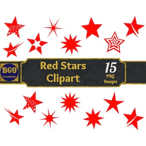 Rode sterren PNG bundel, 15 sterrenafbeeldingen, afdrukbare sterren clipart, sterren illustraties, rode sterren, commercieel gebruik