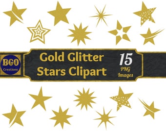 Gold Glitter Stars PNG Bundle, 15 Sternen Bilder, druckbare Sternen Clipart, Sternen Clip Art, goldene Sterne, kommerzielle Nutzung