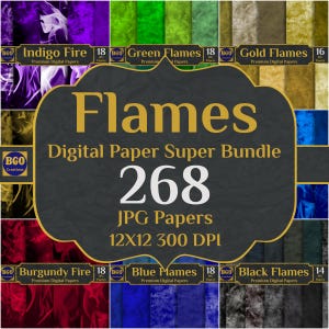 Flames Digital Paper Bundle, 268 Flame Texture Papers, Printable Fire Sublimation Backgrounds, Commercial Use, Instant Download Link
