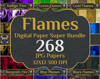 Flames Digital Paper Bundle, 268 Flame Texture Papers, Printable Fire Sublimation Backgrounds, Commercial Use, Instant Download Link