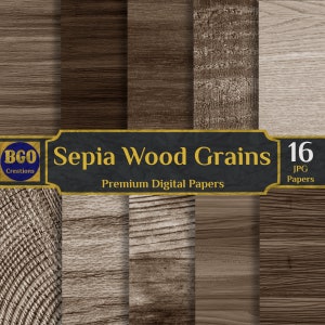 Papeles digitales con fondo de madera sepia, 16 fondos de madera, madera rústica, vetas de madera envejecidas, papel sepia, papel de madera color marrón oscuro