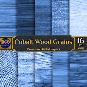 Papeles digitales con fondo de madera de cobalto, 16 fondos de madera, texturas de madera rústica, vetas de madera envejecidas, papel azul, papel de madera de color