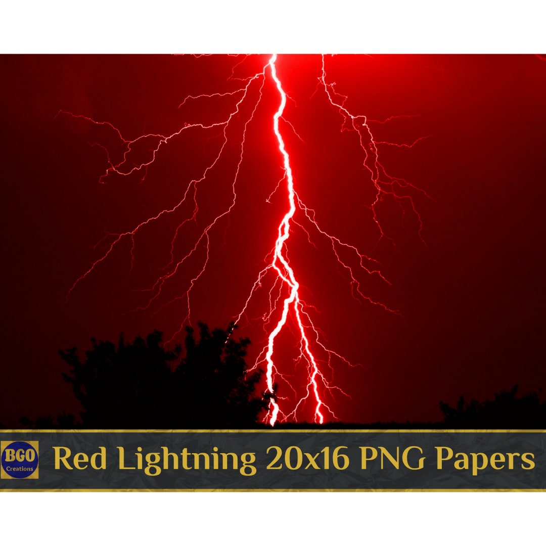 Red Lightning Digital Paper, Includes 2 Red Lightning 20 X 16 PNG Sublimation Backgrounds, Storm