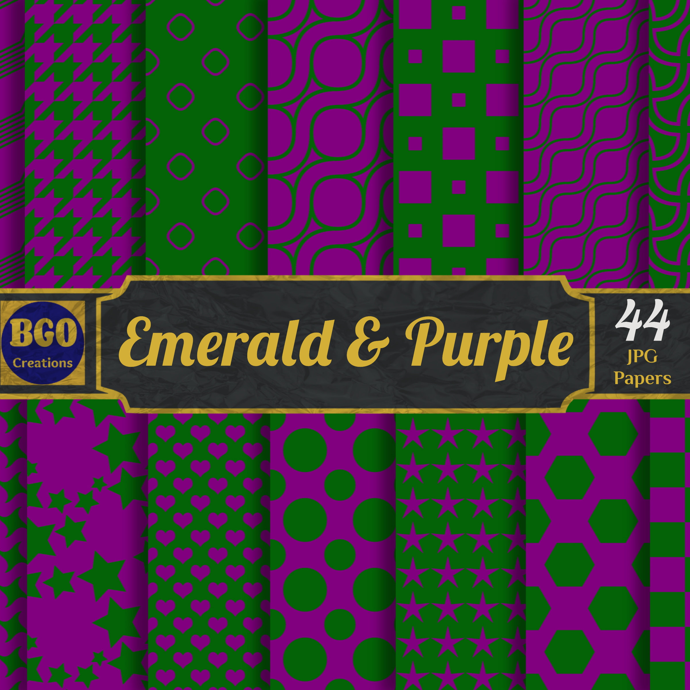 Emerald Green and Purple Patterns, 44 Seamless Printable Sublimation ...