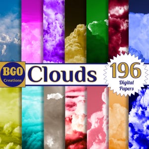 Clouds Digital Paper Bundle, 196 Scrapbooking Papers, Cloud Textures, Cloudy Background, Cloudy Sky Digital Paper, Sunny Skies
