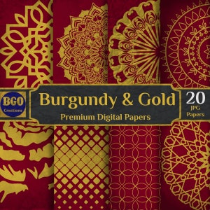 Distressed Burgund & Gold Texturen Digital Paper Pack, 20 reich verzierte dekorative Sublimations-Hintergrundmuster, kommerzielle Nutzung, Scrapbooking