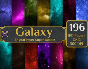 Galaxies Digital Paper Bundle, 196 Galaxy Textures Papers, Sternenhimmel Sublimationshintergrund Universum Cosmic Stars Space Pattern