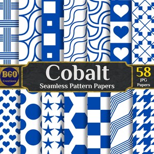 Cobalt Blue Patterns, 58 Seamless Pattern Digital Papers, 12in x 12in Scrapbooking, Commercial Use, Sublimation Designs, INSTANT DOWNLOAD