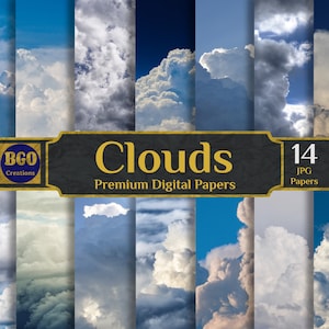 Sky Clouds Digital Paper Pack, 14 Scrapbook Papers, Cloud Textures, Cloudy Background, Cloudy Sky Digital Paper, Sublimation Backgrounds