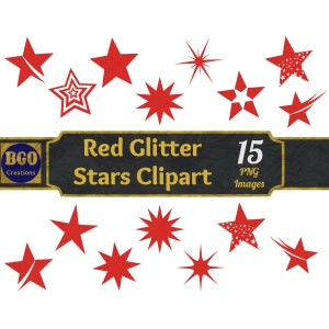 Red Glitter Stars PNG bundel, 15 Star-afbeeldingen, Afdrukbare Stars clipart, Stars clip art, Red Stars, Commercieel gebruik