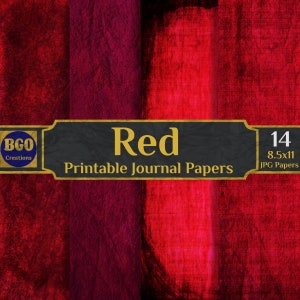 Texture rosse, pagine di diario spazzatura stampabili, kit diario spazzatura, 10 documenti digitali con sfondi rossi, oggetti effimeri di Scrapbooking