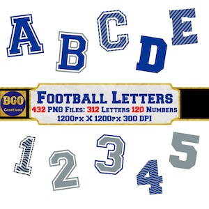 Blau-silbernes digitales Fußball-Alphabet, Sport Buchstaben / Zahlen, 12 Alphabet-Sets, Sublimations-Monogramm, kommerzielle Nutzung