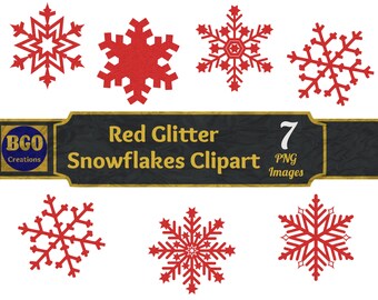 Rote Glitzer-Schneeflocke PNG-Bundle, 7 Schneeflocken-Bilder, druckbare Schneeflocken-ClipArt, Schneeflocken-Clipart, rote Schneeflocken, kommerzielle Nutzung