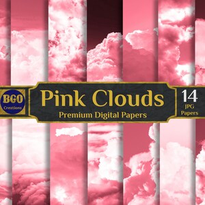 Pink Clouds Digital Paper Pack, 14 Scrapbooking Papers, Cloud Texture, Cloudy Background, Cloudy Sky Digital Paper, Sublimation Backgrounds