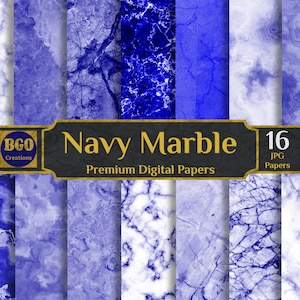 Navy Blue Marble Digital Paper Pack, 16 Realistic Marble Texture Papers, Stone Backgrounds, Marbled Paper, Sublimation Backgrounds