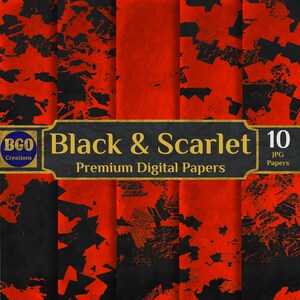 Carta digitale grunge nera e scarlatta, 10 carte glamour, schizzi di vernice astratta, sfondi a sublimazione, motivi a pennellate