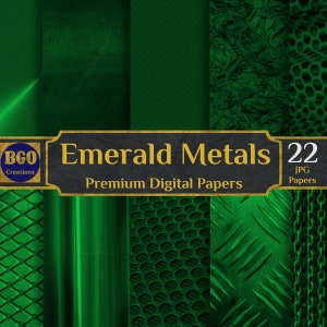 22 Emerald Metals Digital Paper,  Brass Digital Paper, Brushed Metal, Metallic Textures, Green Backgrounds Patterns - INSTANT DOWNLOAD
