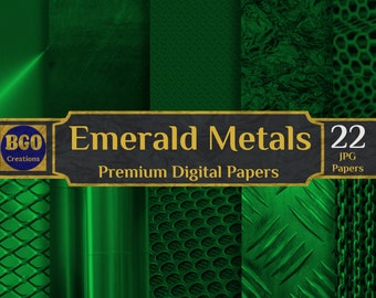 22 Emerald Metals Digital Paper,  Brass Digital Paper, Brushed Metal, Metallic Textures, Green Backgrounds Patterns - INSTANT DOWNLOAD