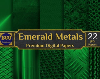 22 JPG Papers, Emerald Metals Digital Paper Pack, Green Metallic Textures, Commercial Use, Instant Download, Sublimation Backgrounds