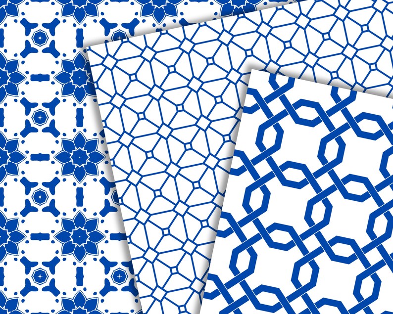 Essential Blue Patterns, 58 Seamless Cobalt Digital Papers, 12in X 12in ...