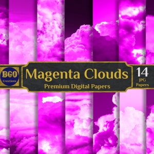 Magenta Clouds Digital Paper Pack, 14 Scrapbooking Papers, Cloud Texture, Sublimation Backgrounds, Cloudy Sky Digital Paper, Sunny Skies
