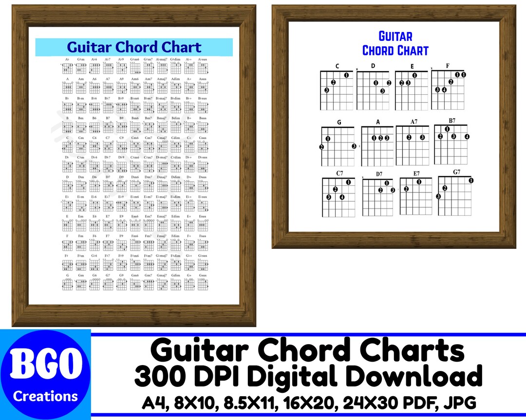 Printable Guitar Chord Charts Full and Beginner Guitar Chords - Etsy