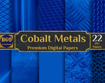 22 Cobalt Metals Digital Paper,  Brass Digital Paper, Brushed Metal, Metallic Textures, Blue Backgrounds Patterns - INSTANT DOWNLOAD