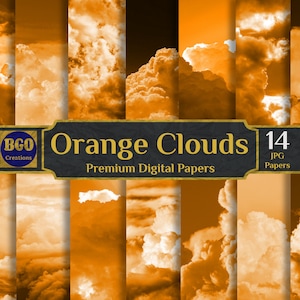 Orange Clouds Digital Paper Pack, 14 Scrapbooking Papers, Cloud Texture, Cloudy Background, Cloudy Sky Digital Paper Sublimation Backgrounds
