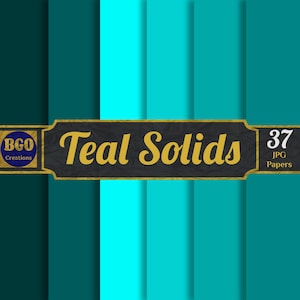 Teal Digital Paper Pack, 37 Shades of Teal Plain Solid Colors, Printable Sublimation Background Patterns, Commercial use, Scrapbooking