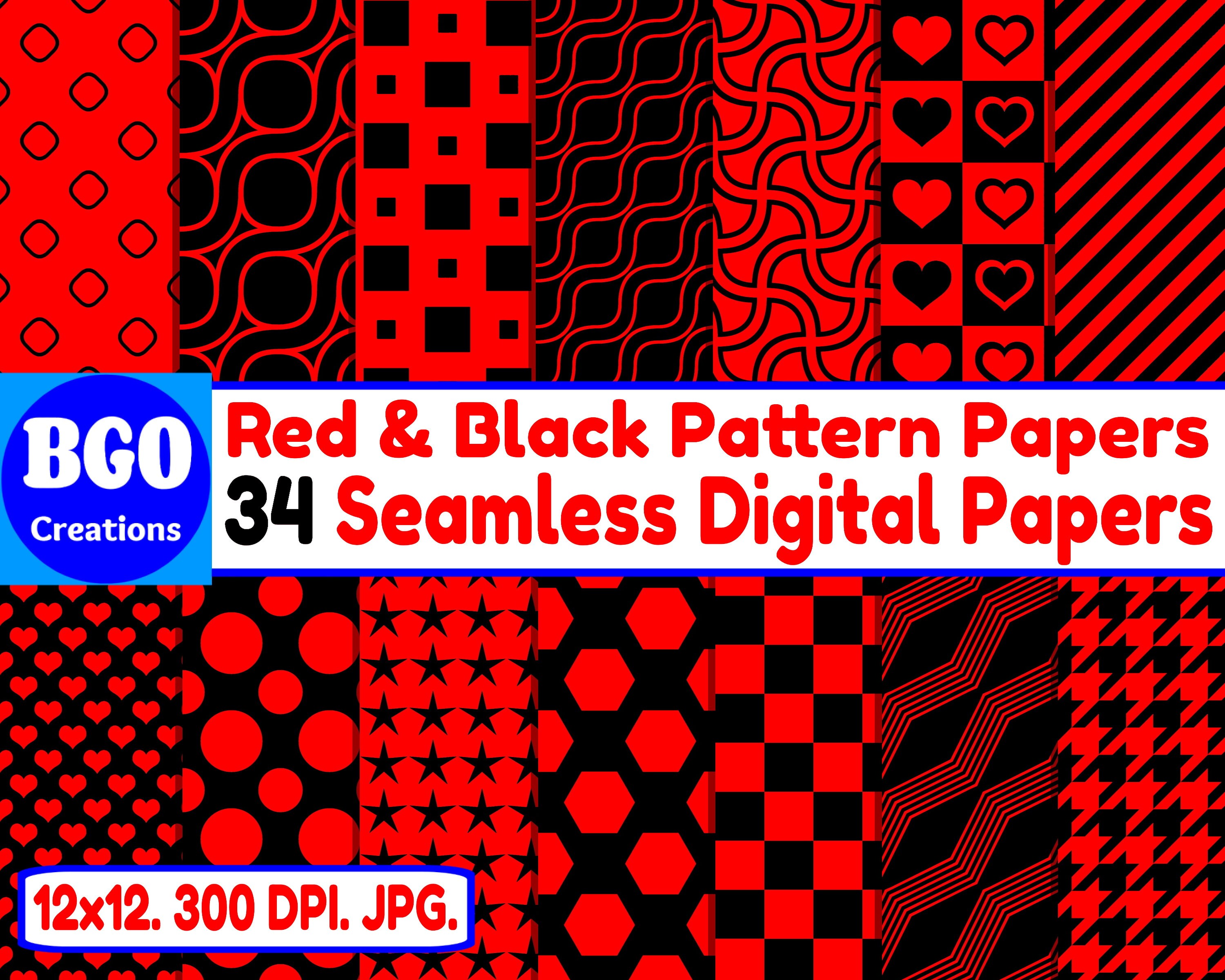 Red and Black Digital Paper Pack 34 Seamless Printable - Etsy