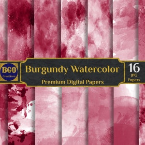 Pacchetto di carta digitale per acquerelli bordeaux, 16 carte per scrapbooking, texture acquerello, sfondi marroni, sfondi a sublimazione
