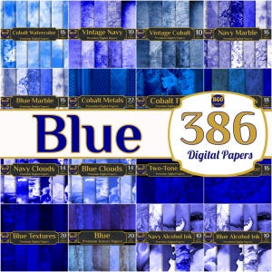 Blue Digital Paper Bundle, 386 JPG Papers, Blue Textures, Blue Solids, Printable Sublimation Background, Cobalt and Navy JPG, Commercial Use