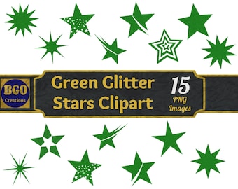 Grüne Glitzersterne PNG-Bundle, 15 Sternbilder, druckbare Sterne Clipart, Sterne ClipArt, Grüne Sterne, kommerzielle Nutzung