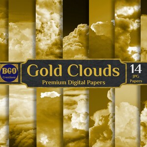 Goldene Wolken Digitales Papier, 14 Scrapbooking-Papiere, Wolkentextur, bewölkter Hintergrund, bewölkter Himmel Digitales Papier, Sublimationshintergründe