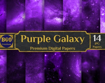 Purple Galaxy stars digital papers, 14 Space Backgrounds, Watercolor Galaxy, Cosmic Paper, Starry Night Sky, Planets Paper, Stardust Paper