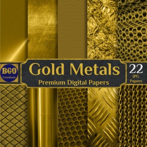 22 Carta digitale metalli oro, Carta digitale ottone, Metallo spazzolato, Texture metalliche, Motivi di sfondi dorati - DOWNLOAD IMMEDIATO