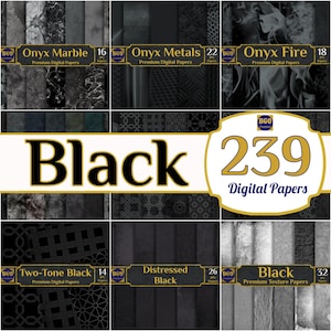 Black Digital Paper Bundle, 239 JPG Papers, Black Textures, Solids, Printable Sublimation Backgrounds, Commercial Use, Instant Download Link