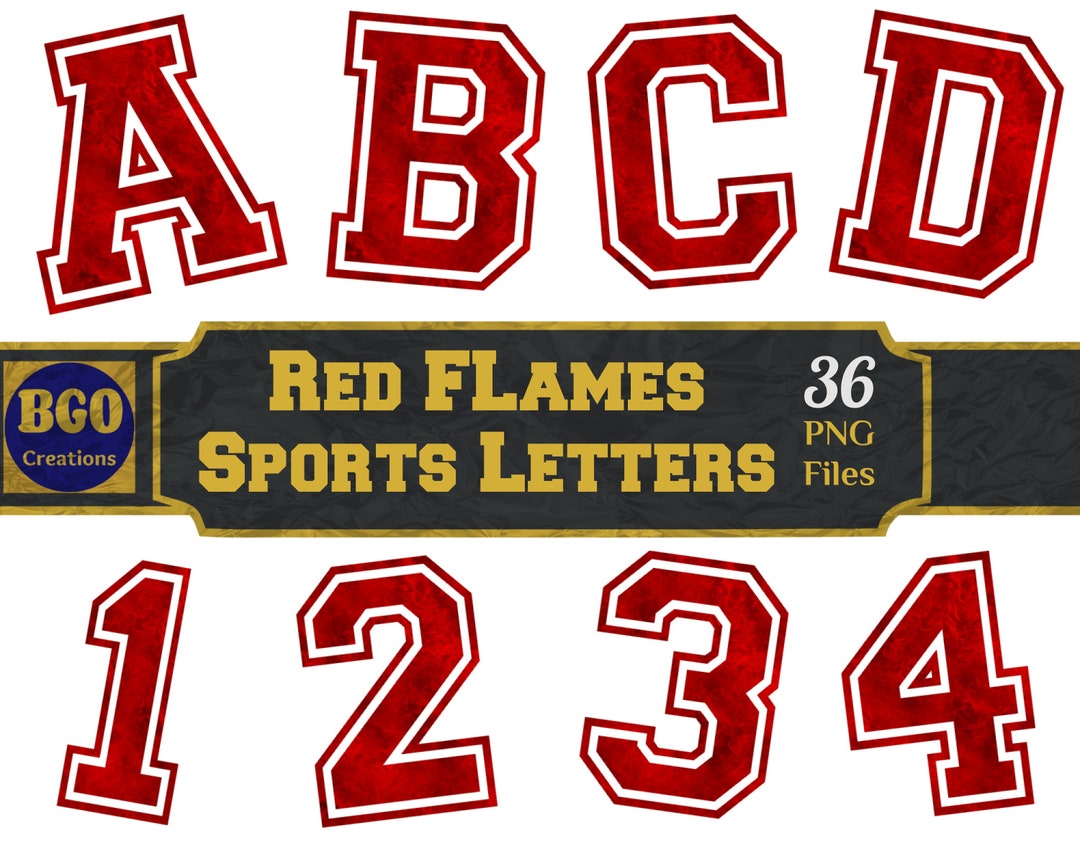 Red Flames Varsity Sports Alphabet 26 PNG Letters & 10 - Etsy