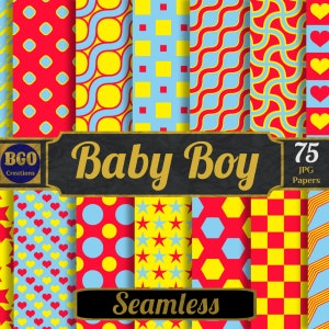 Baby Boy Paper Pack, 75 Printable Digital Scrapbooking Seamless Pattern Papers, JPG, Commercial Use, Instant Download